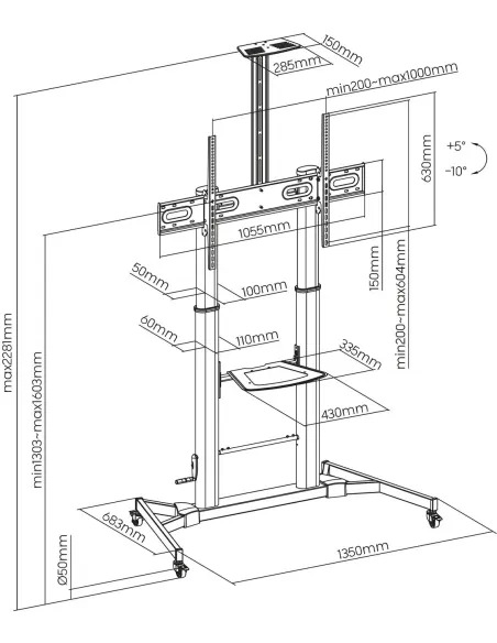 Aisens FT100TE-171 Soporte de Suelo para Monitor/TV de 60-100" Máx. 100KG Negro