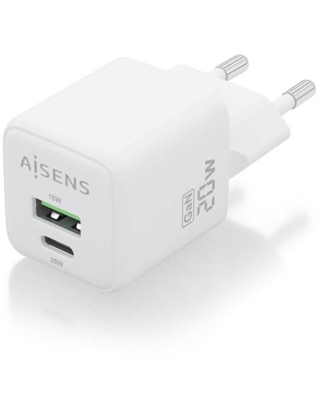 Aisens ASCH-20W2P010-W Cargador USB-A/USB-C 20W Blanco