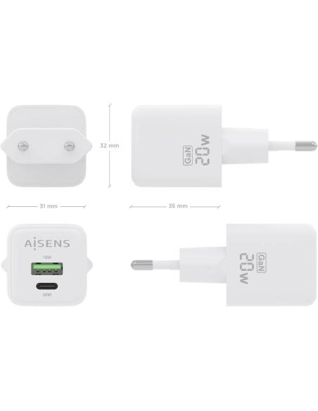Aisens ASCH-20W2P010-W Cargador USB-A/USB-C 20W Blanco
