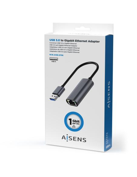 Aisens A106-0708 Conversor USB 3.0 a Ethernet Gigabit 10/100/1000 Mbps 15cm Gris