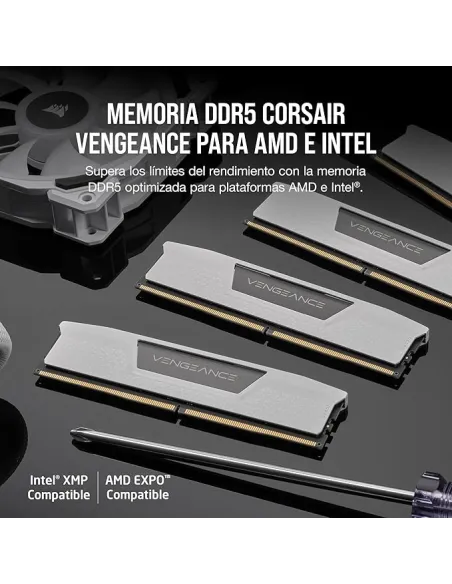 Corsair Vengeance CMK32GX5M2B6400Z32W DDR5 6400MHz 32GB (2x16GB) CL32 Intel XMP 3.0 y AMD EXPO Blanca