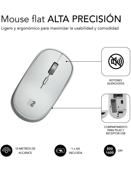 Subblim Mini Wireless Mouse Silver SUBMO-RFM0001 Ratón Plata