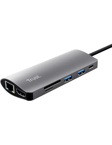 Trust Dalyx 23775 Docking Station USB-C a RJ-45/USB-A/HDMI/USB-A/USB-C/microSD/SD Gris