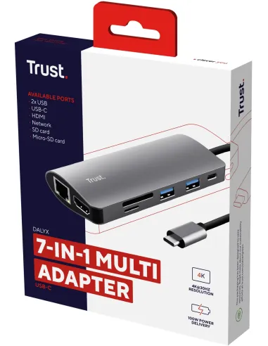 Trust Dalyx 23775 Docking Station USB-C a RJ-45/USB-A/HDMI/USB-A/USB-C/microSD/SD Gris