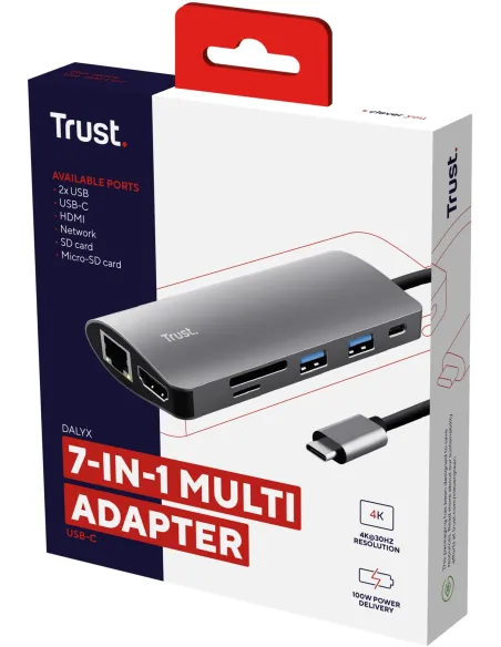 Trust Dalyx 23775 Docking Station USB-C a RJ-45/USB-A/HDMI/USB-A/USB-C/microSD/SD Gris