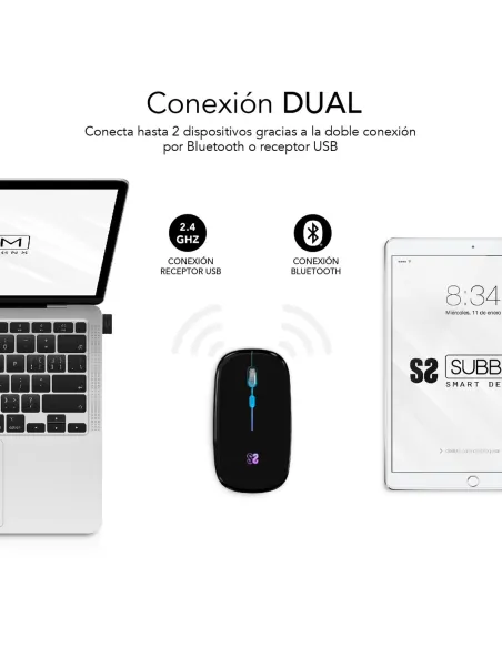 Subblim SUBMO-LDFLAT1 Ratón Inalámbrico RGB Negro