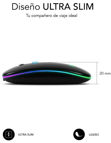 Subblim SUBMO-LDFLAT1 Ratón Inalámbrico RGB Negro