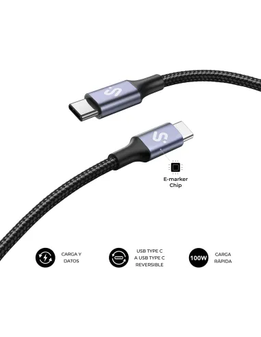 SUBBLIM Optimus 100W 1M Negro Cable USB 2.0 Tipo-C de Carga Rápida CC