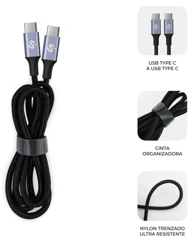 SUBBLIM Optimus 100W 1M Negro Cable USB 2.0 Tipo-C de Carga Rápida CC