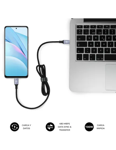 SUBBLIM Optimus 100W 1M Negro Cable USB 2.0 Tipo-C de Carga Rápida CC