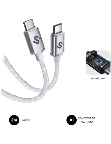 SUBBLIM Optimus 60W 2M Blanco Cable USB 2.0 Tipo-C de Carga Rápida CC