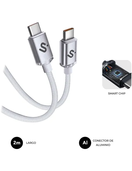 SUBBLIM Optimus 60W 2M Blanco Cable USB 2.0 Tipo-C de Carga Rápida CC