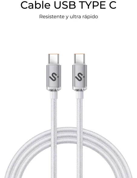 SUBBLIM Optimus 60W 2M Blanco Cable USB 2.0 Tipo-C de Carga Rápida CC