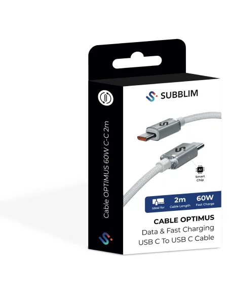 SUBBLIM Optimus 60W 2M Blanco Cable USB 2.0 Tipo-C de Carga Rápida CC
