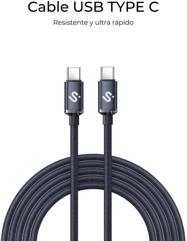 SUBBLIM Optimus 60W 2M Negro Cable USB 2.0 Tipo-C de Carga Rápida CC