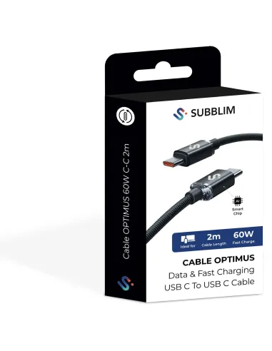 SUBBLIM Optimus 60W 2M Negro Cable USB 2.0 Tipo-C de Carga Rápida CC
