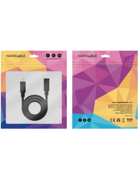 Nanocable 10.01.4500 Cable Alargador USB-C 3.2 Gen2x2 4K60Hz Macho/Macho 50cm Negro