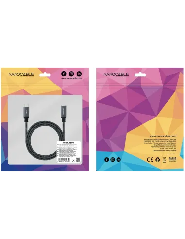 Nanocable 10.01.4501-COMB USB-C 3.2 2x2 100W 4K/60Hz Macho/Hembra 1M Negro