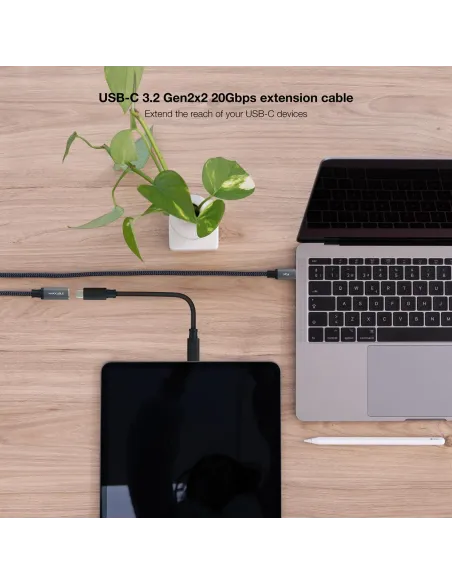 Nanocable 10.01.4500-COMB USB-C 3.2 2x2 100W 4K/60Hz Macho/Hembra 50cm Negro/Gris