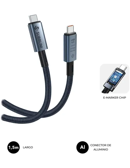 Subblim SUBCAB-C24010 Cable USB USB4 HIGH Gen 3x2 USB-C 1.5M Negro