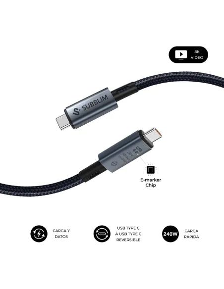 Subblim SUBCAB-C24010 Cable USB USB4 HIGH Gen 3x2 USB-C 1.5M Negro