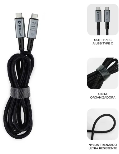 Subblim SUBCAB-C24010 Cable USB USB4 HIGH Gen 3x2 USB-C 1.5M Negro