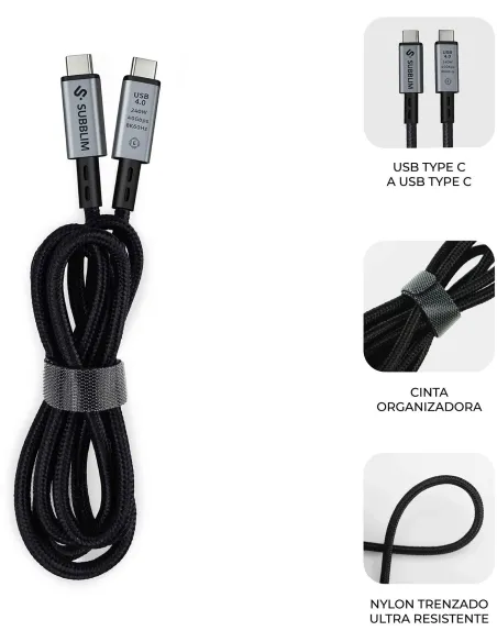 Subblim SUBCAB-C24010 Cable USB USB4 HIGH Gen 3x2 USB-C 1.5M Negro