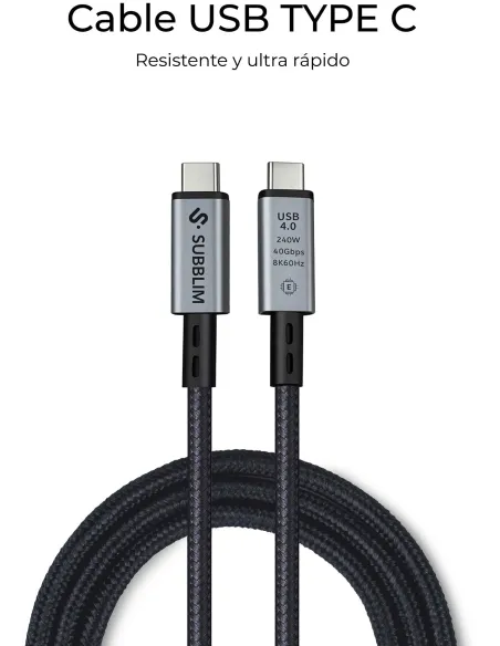 Subblim SUBCAB-C24010 Cable USB USB4 HIGH Gen 3x2 USB-C 1.5M Negro