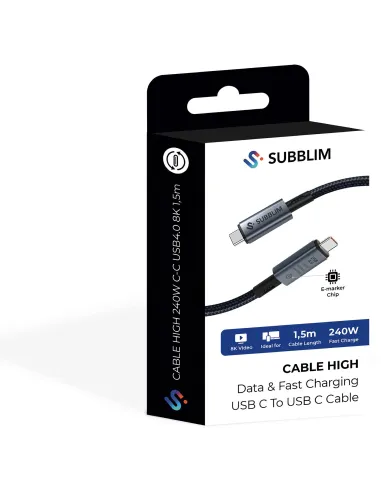 Subblim SUBCAB-C24010 Cable USB USB4 HIGH Gen 3x2 USB-C 1.5M Negro