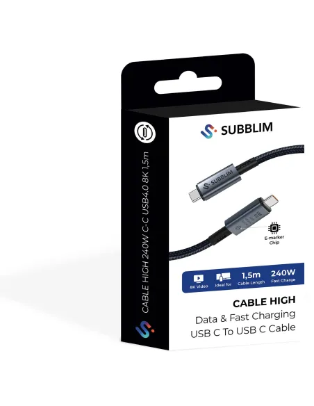 Subblim SUBCAB-C24010 Cable USB USB4 HIGH Gen 3x2 USB-C 1.5M Negro