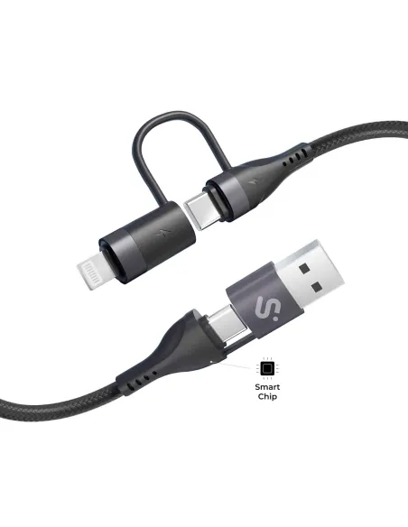 Subblim TOP 4IN1 60W C-C-L-A Cable USB-C y USB-A 1M Negro