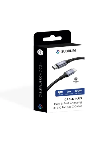 Subblim PLUS 100W C-C Cable USB-C 2M Negro