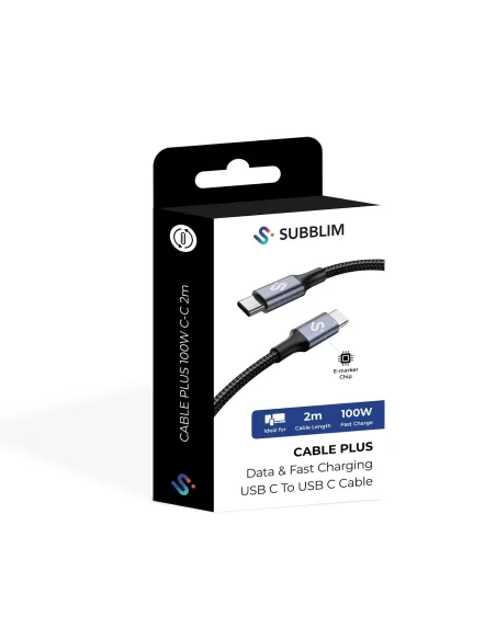 Subblim PLUS 100W C-C Cable USB-C 2M Negro
