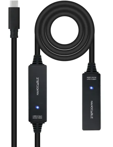 Nanocable 10.01.1312 Cable USB 3.2 Gen1 Prolongador con Amplificador USB-C a USB-C Macho/Hembra 10M Negro