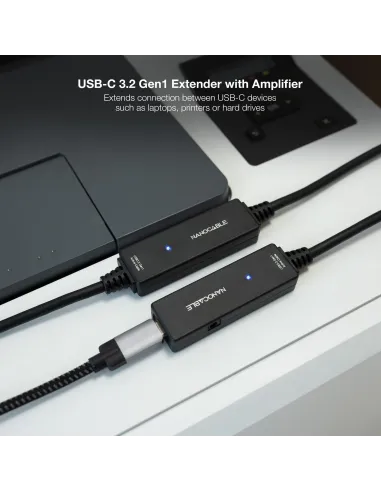Nanocable 10.01.1312 Cable USB 3.2 Gen1 Prolongador con Amplificador USB-C a USB-C Macho/Hembra 10M Negro