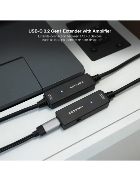 Nanocable 10.01.1312 Cable USB 3.2 Gen1 Prolongador con Amplificador USB-C a USB-C Macho/Hembra 10M Negro