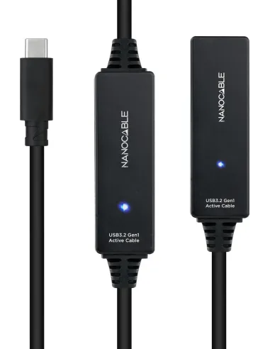 Nanocable 10.01.1312 Cable USB 3.2 Gen1 Prolongador con Amplificador USB-C a USB-C Macho/Hembra 10M Negro