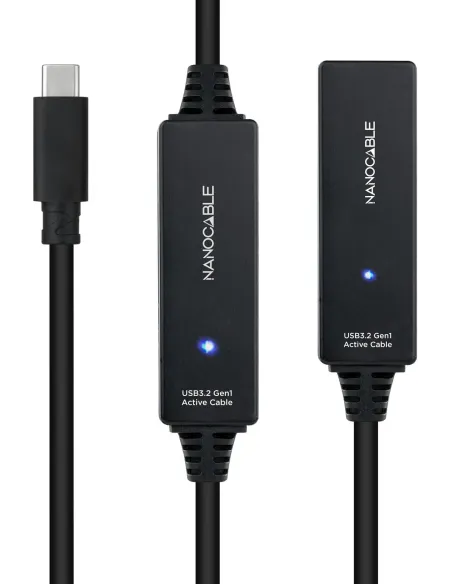 Nanocable 10.01.1312 Cable USB 3.2 Gen1 Prolongador con Amplificador USB-C a USB-C Macho/Hembra 10M Negro