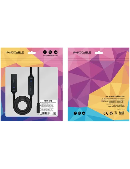 Nanocable 10.01.1312 Cable USB 3.2 Gen1 Prolongador con Amplificador USB-C a USB-C Macho/Hembra 10M Negro