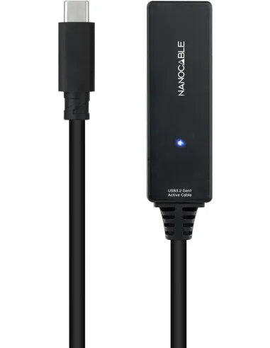 Nanocable 10.01.1311 Cable USB 3.2 Gen1 Prolongador con Amplificador USB-C a USB-C Macho/Hembra 5M Negro
