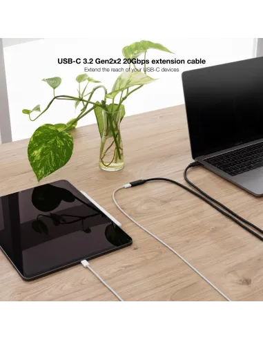 Nanocable 10.01.4501 Cable Prolongador USB-C 3.2 Gen2x2 20Gbp 100W/5A 4K/60Hz USB-C a USB-C Macho/Hembra 1M Negro