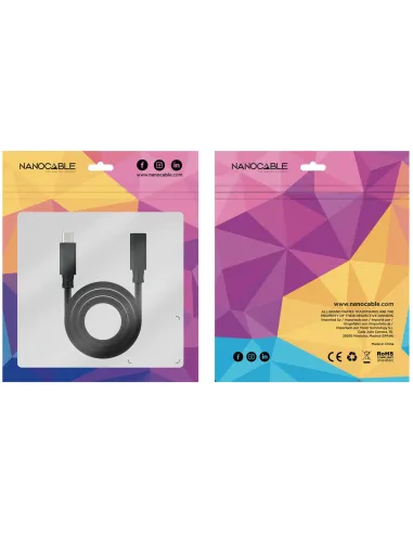 Nanocable 10.01.4501-L150 Cable alargador USB 3.2 Gen 2x2 USB-C a USB-C Macho/Hembra 1.5M Negro