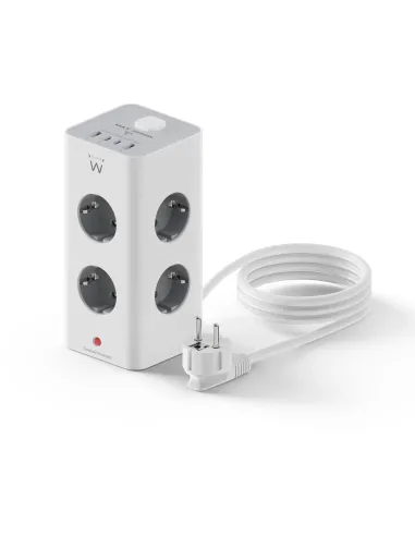 Ewent EW3864 Regleta en Bloque 8 Tomas Shucko 2x USB-A 2x USB-C 5V/3A PD/QC 3.0 Blanca