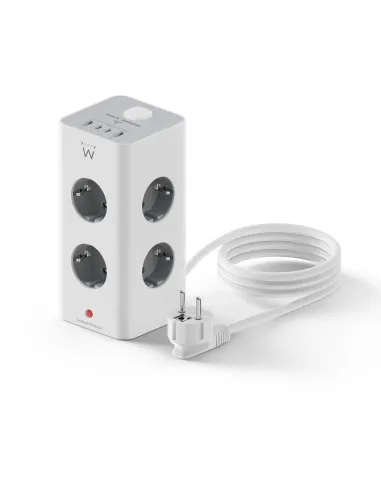 Ewent EW3864 Regleta en Bloque 8 Tomas Shucko 2x USB-A 2x USB-C 5V/3A PD/QC 3.0 Blanca
