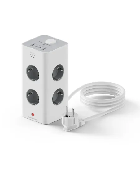 Ewent EW3864 Regleta en Bloque 8 Tomas Shucko 2x USB-A 2x USB-C 5V/3A PD/QC 3.0 Blanca