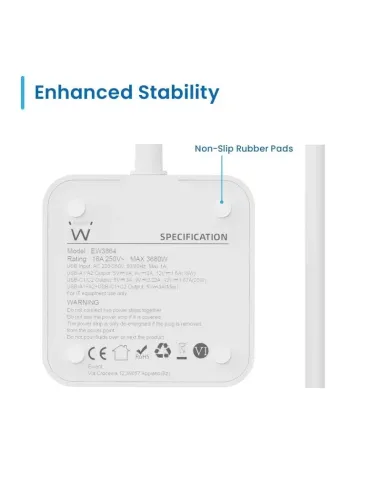 Ewent EW3864 Regleta en Bloque 8 Tomas Shucko 2x USB-A 2x USB-C 5V/3A PD/QC 3.0 Blanca