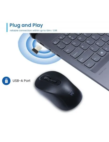Ewent EW3218 Ratón Inalámbrico USB-A 1600 DPI y Clics Silenciosos