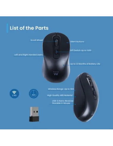 Ewent EW3218 Ratón Inalámbrico USB-A 1600 DPI y Clics Silenciosos