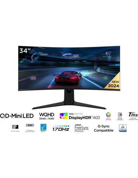 TCL 34R83Q 34" Mini LED Fast VA 4K UHD 170Hz Curvo