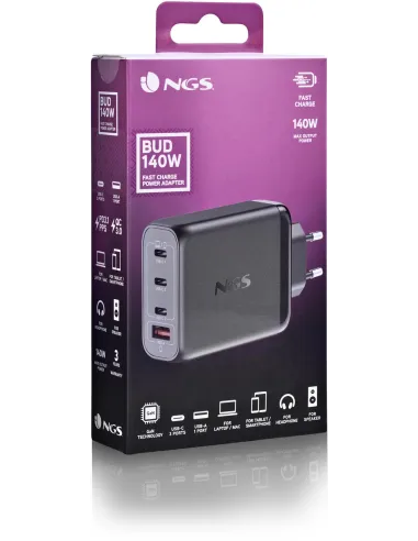 NGS BUD140W Cargador de Smartphone x3 USB-C/x1 USB-A